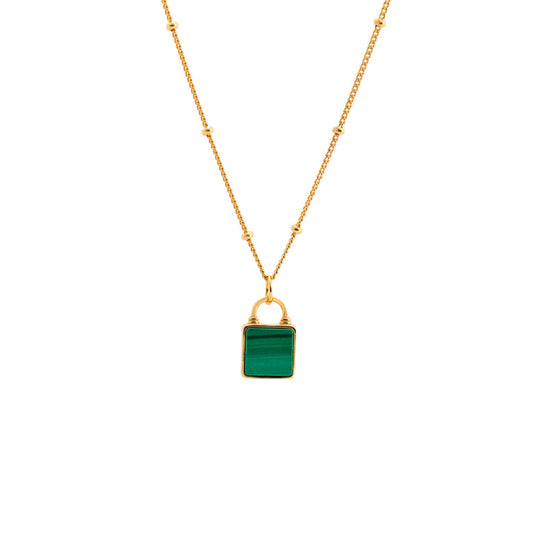 Collier pendentif serrure malachite