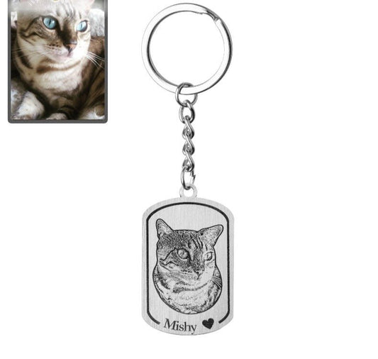 Porte-clés Silhouette de chat médaillon