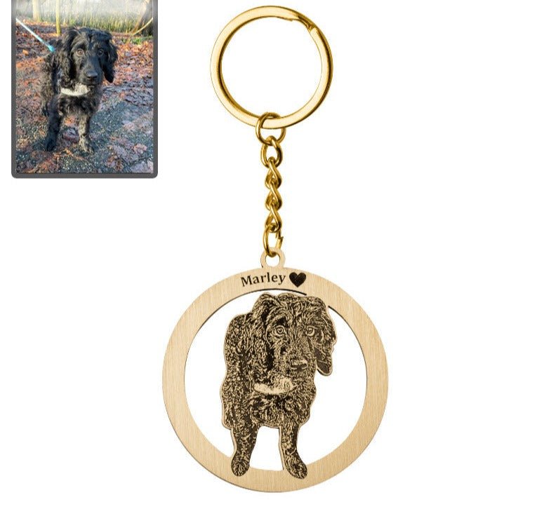 Circle dog silhouette key ring